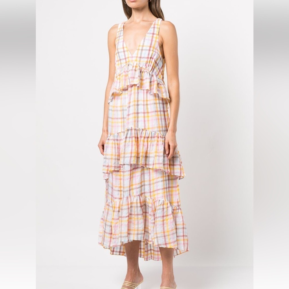 Cinq A Sept Astor tiered plaid-print midi dress Size 0